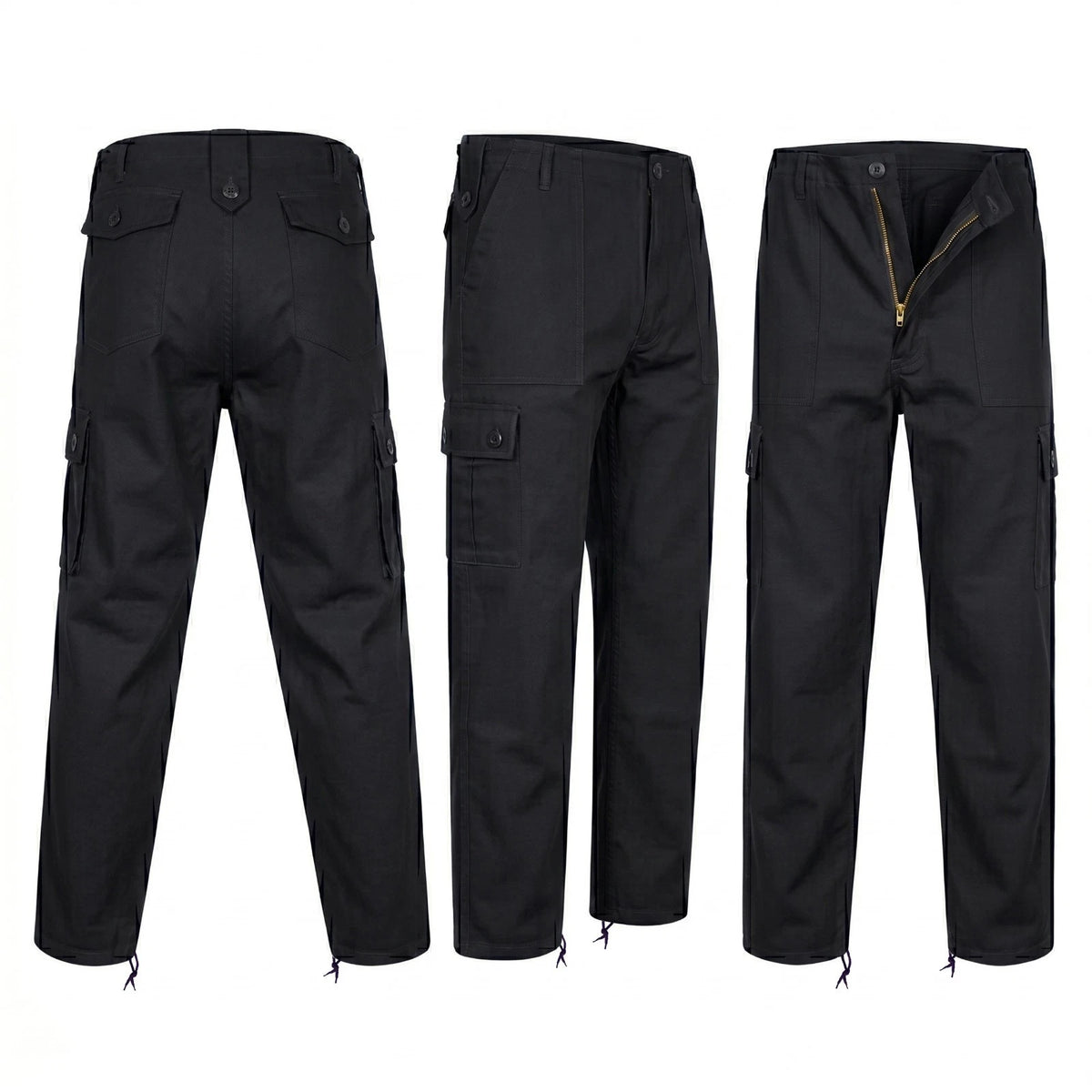 Black Combat Trousers Olive Plain Pattern Military Style Combat / Army Field Pants 32"
