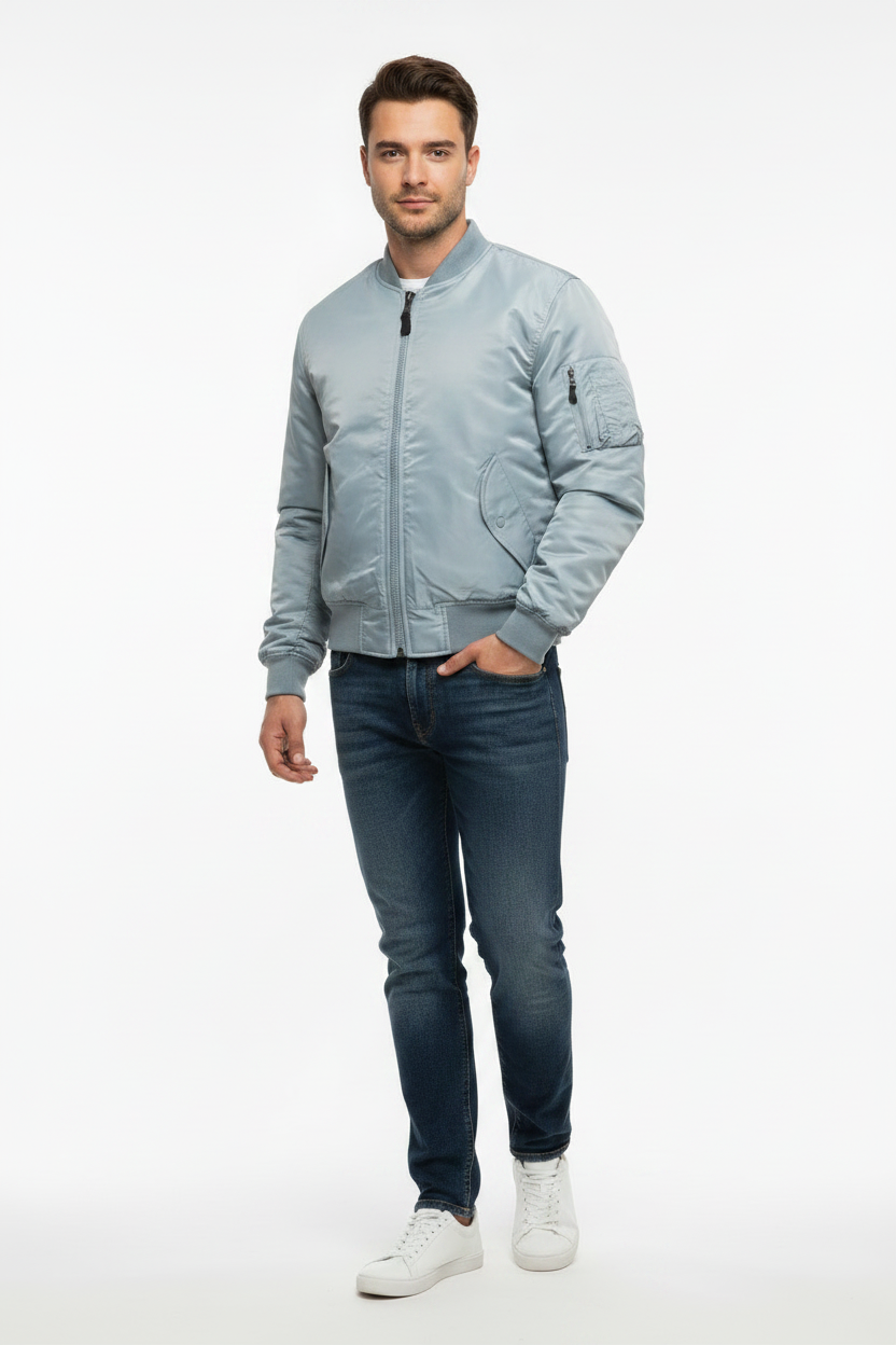 Silver MA1 Male Fashion Pose - Zip Closed