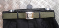 Spanish Army Green Canvas Belt w Silver Buckle. Size up to 38" Waist