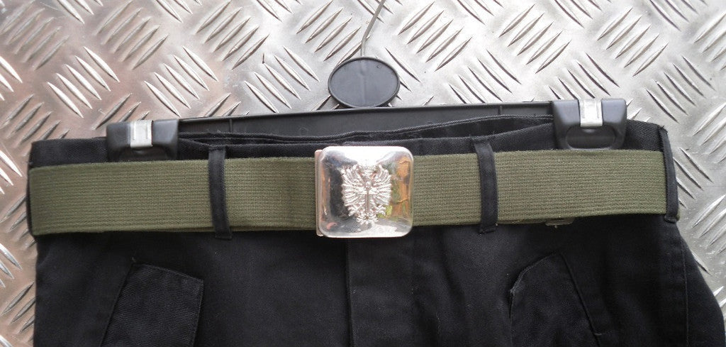 Spanish Army Green Canvas Belt with Silver Buckle - Up to 34" Waist G2