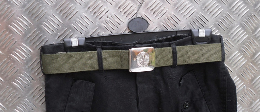 Spanish Army Green Canvas Belt with Silver Buckle - Up to 34" Waist G2