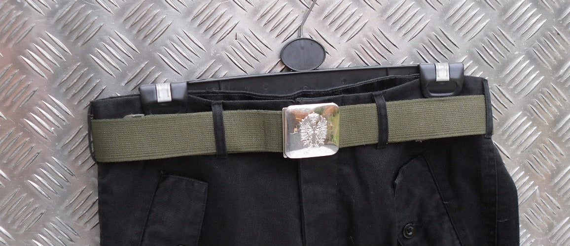 Spanish Army Green Canvas Belt with Silver Buckle - Up to 34" Waist G2