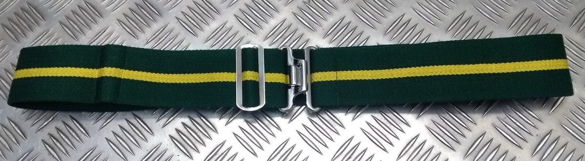 Stable Belt 57mm Green with Yellow Stripes Chrome Buckle & Slider UK Made Medium
