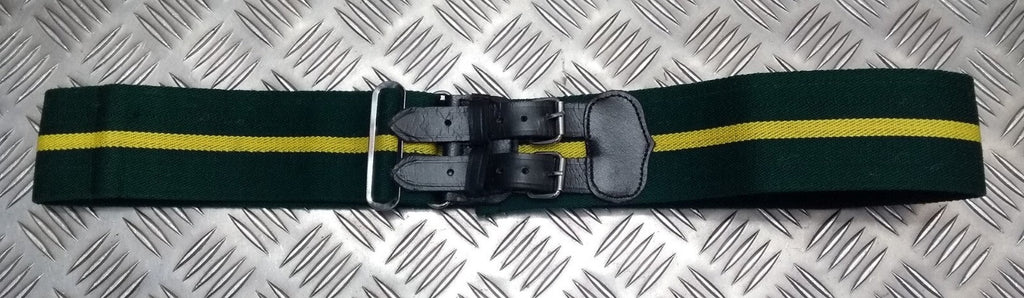 Stable Belt 64mm Green with Yellow Stripes Double Leather Strap UK Made Large