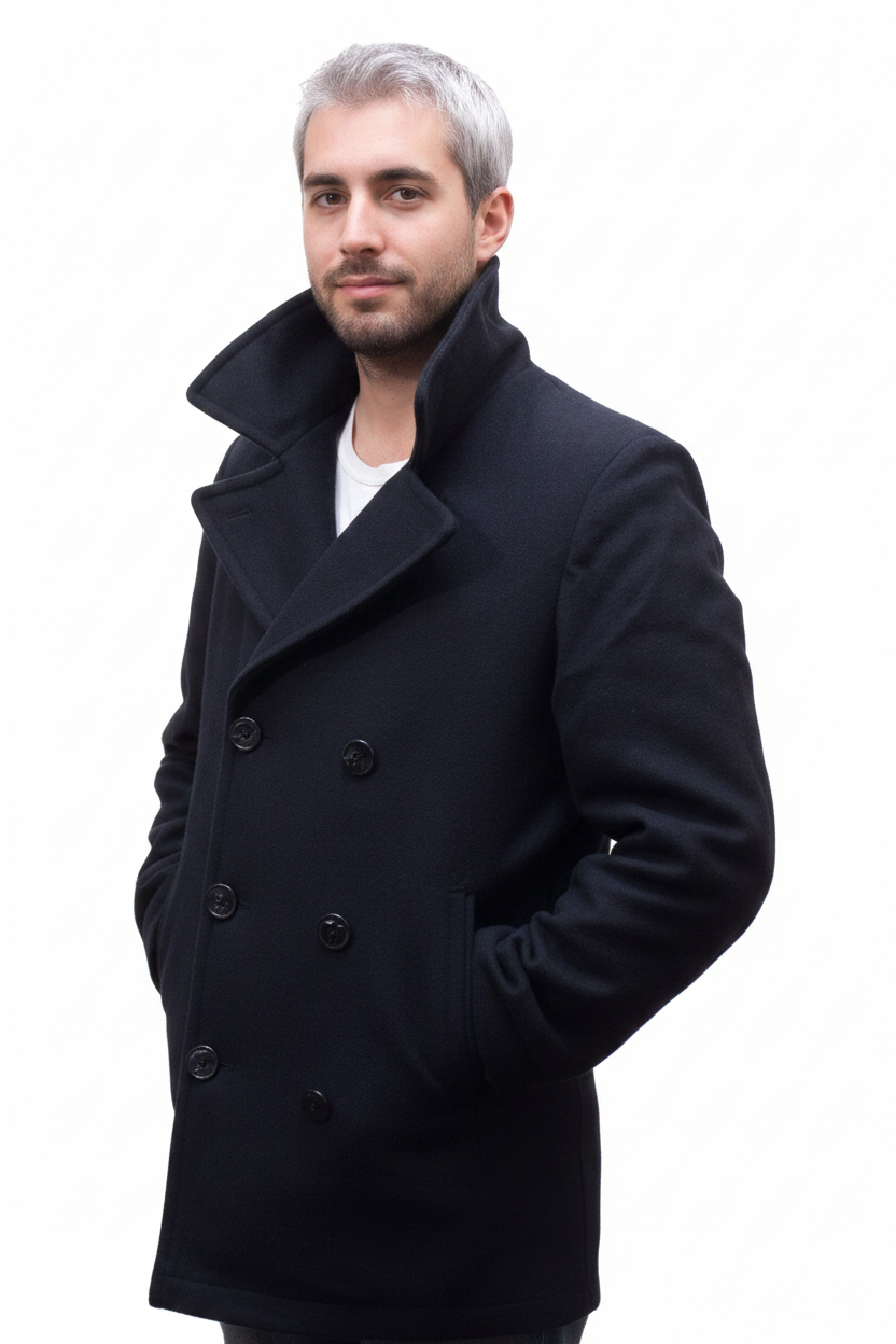 US Naval Peacoat - White Background with Model