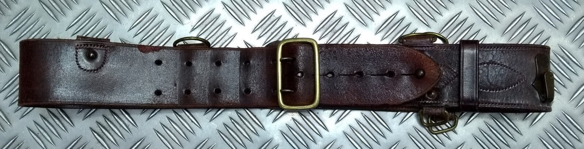 Vintage Sam Browne Belt Brown Leather No Shoulder Strap Brass Buckle & Fittings