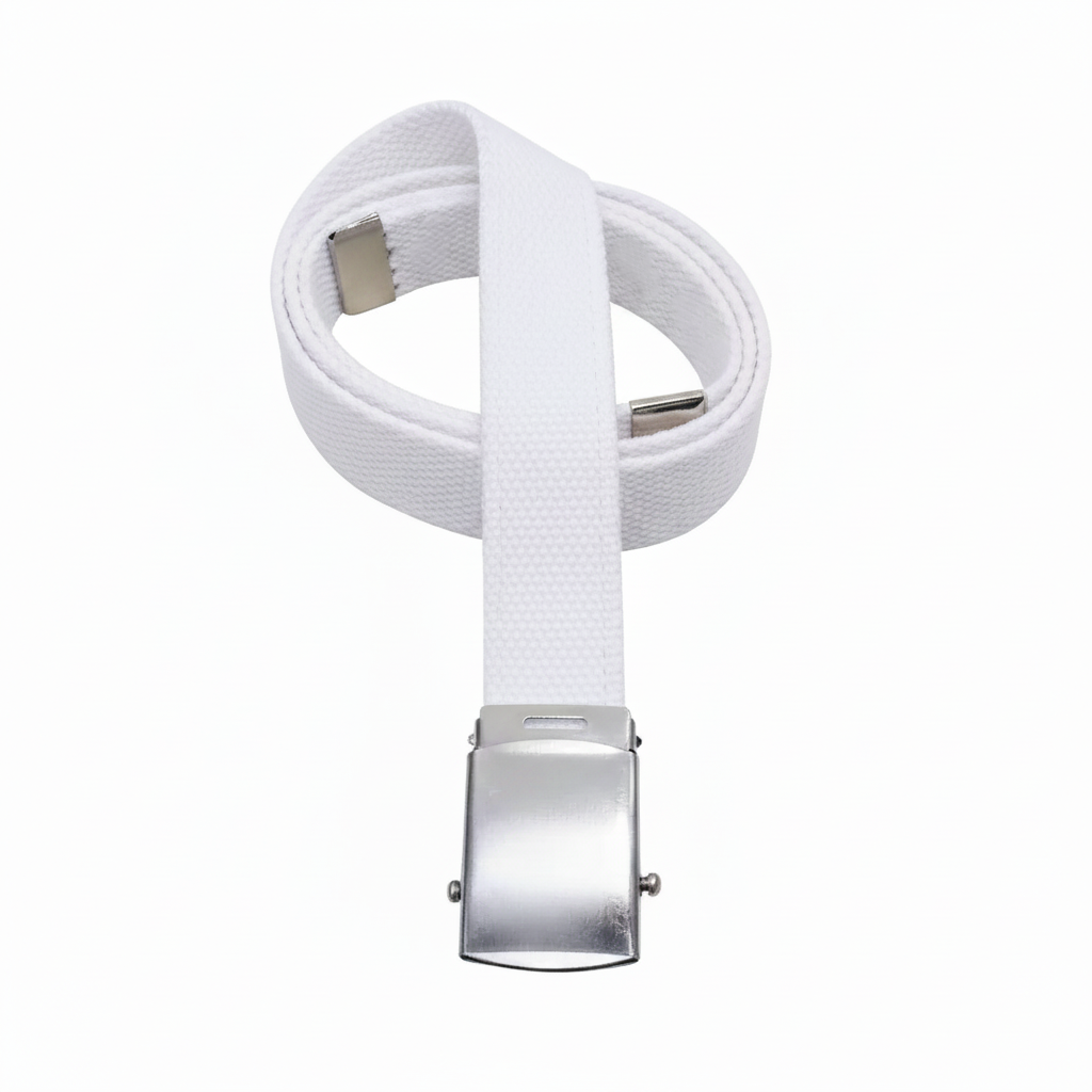 Roll Buckle Belt Military Style Canvas Belting with Chrome Coloured Buckle 1 1/4"