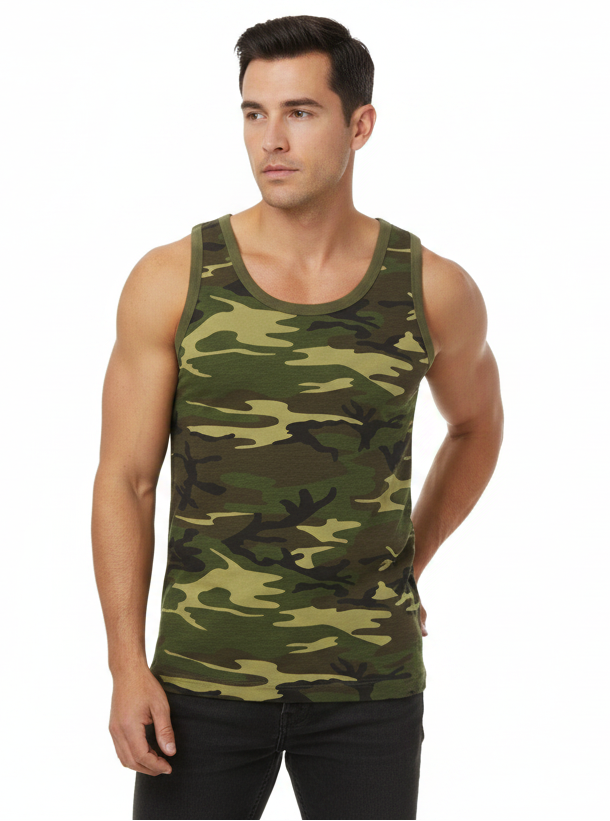 Woodland Camo Vest – Male Model Fashion Pose