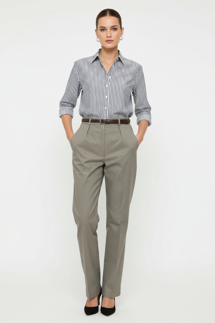 WRAF Stone Slacks - Female Model Fashion Pose